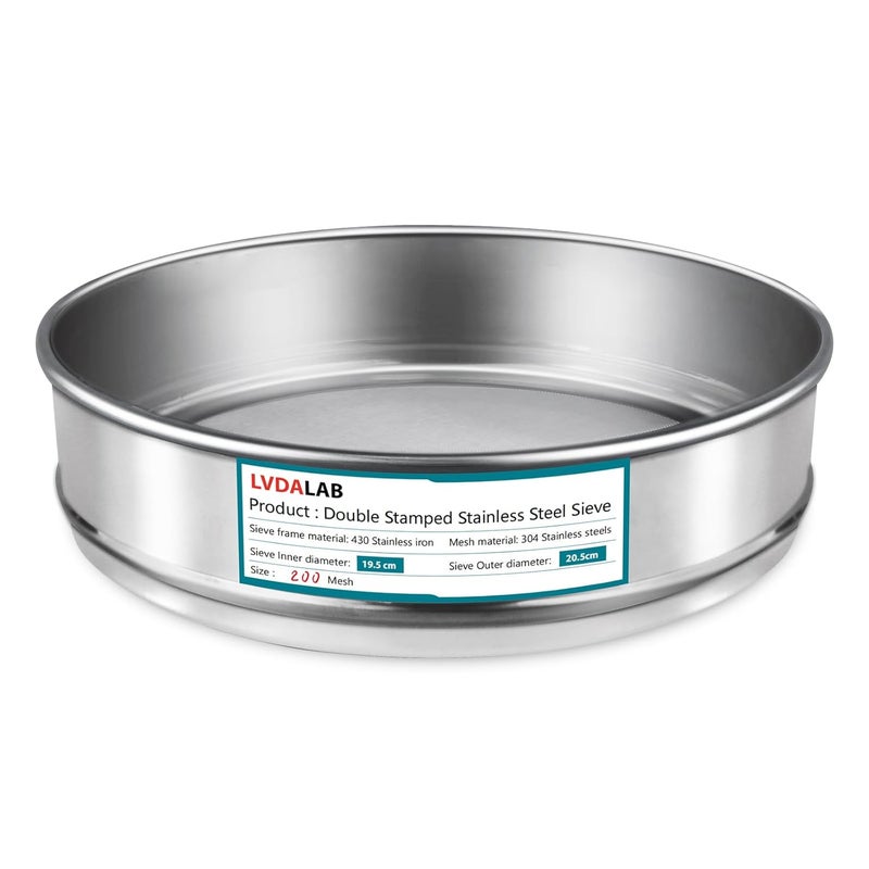LVDALAB 304 Stainless Steel Mesh Lab Sieve, 200 Mesh (0.075mm) Aperture Test Sieve, 7.9Inch(20cm) Diameter Economy Standard Analysis Sample Test Sieves for Industrial Laboratory Homes - Image 1